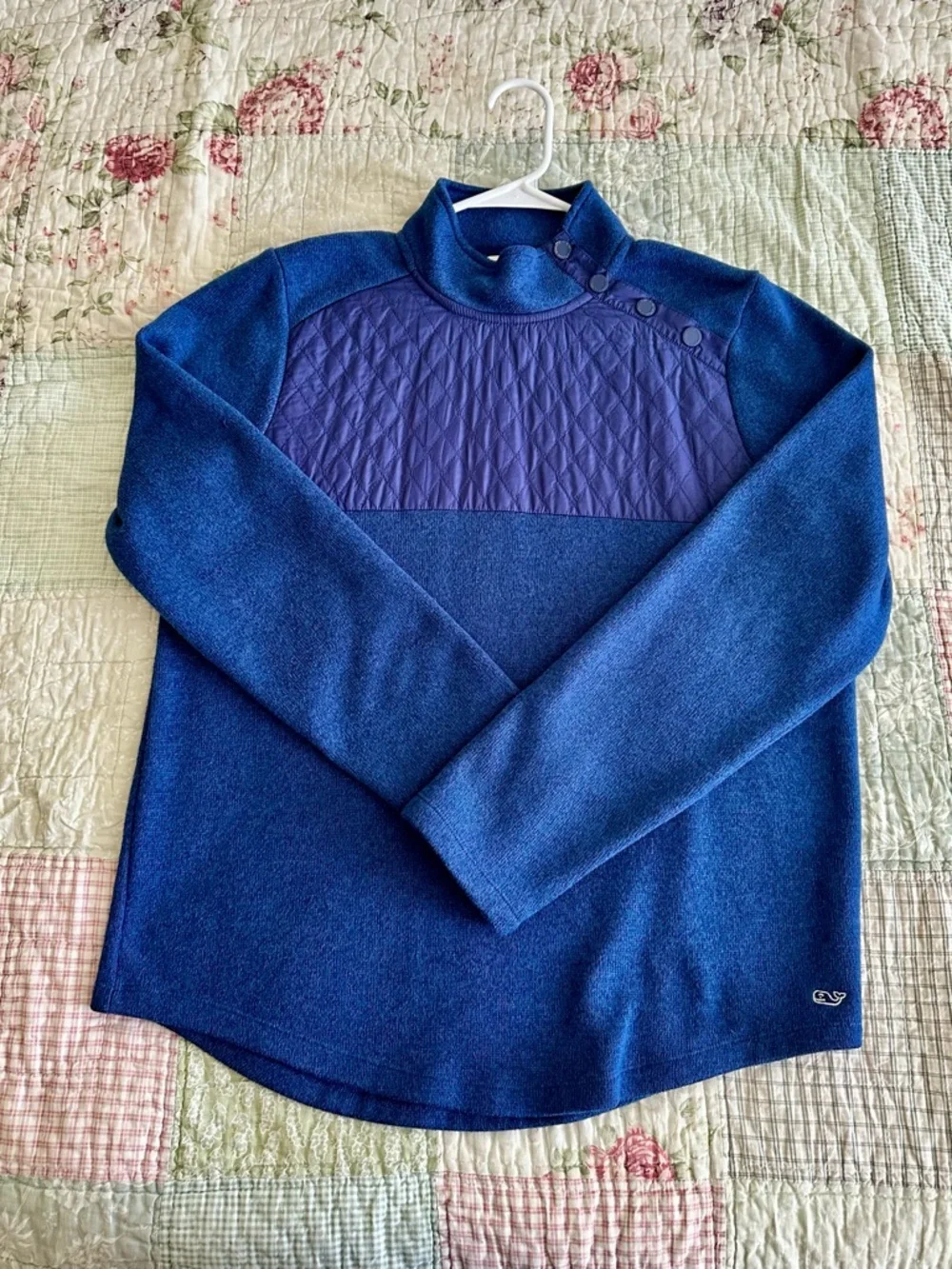 Vineyard Vines Women's Quilted Yoke Turtleneck Sweater - Blue Size L